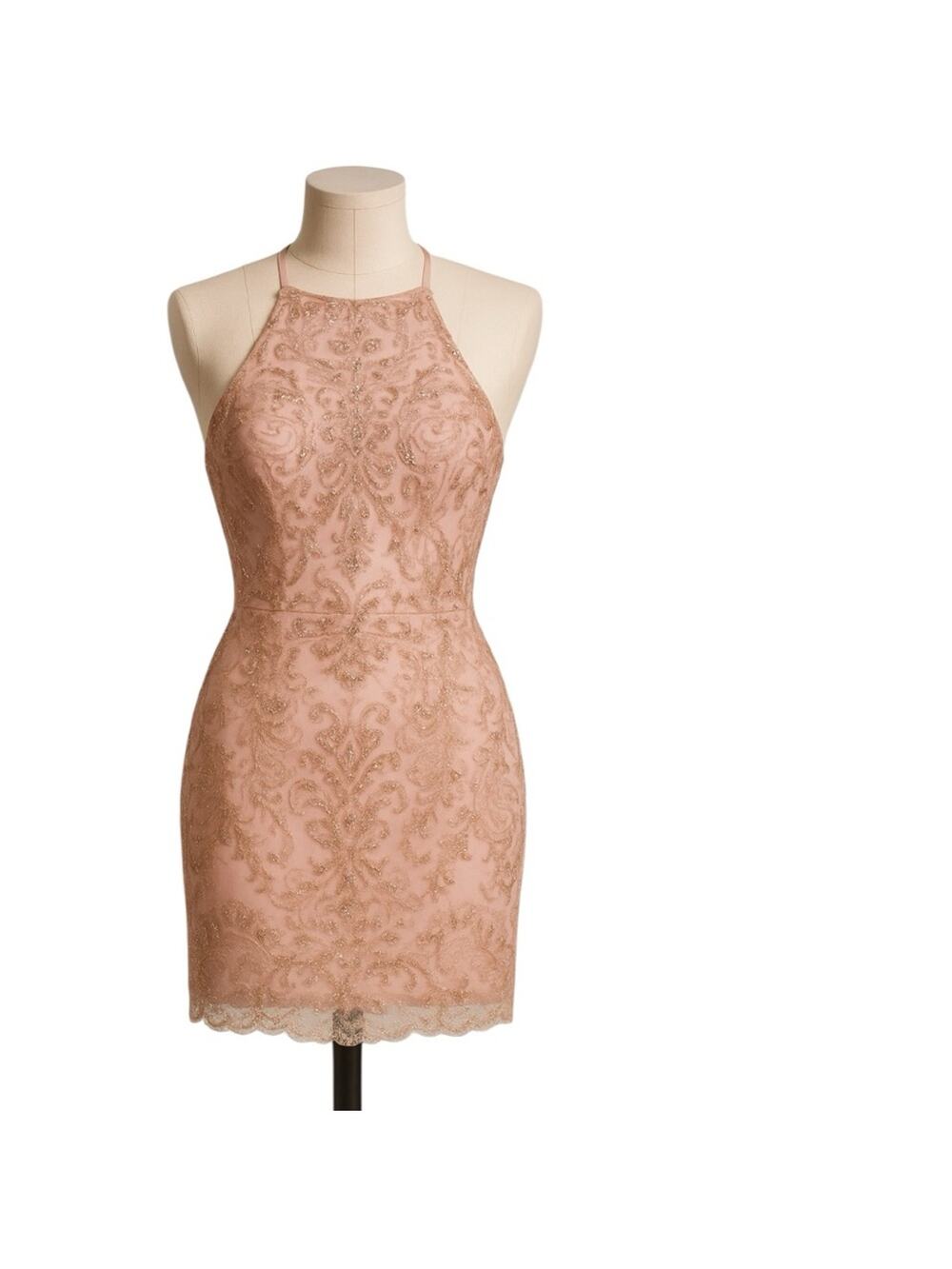 Y2K Metallic Lace Fairy Halter Mini Dress Womens Size XS Ethereal Party NYE